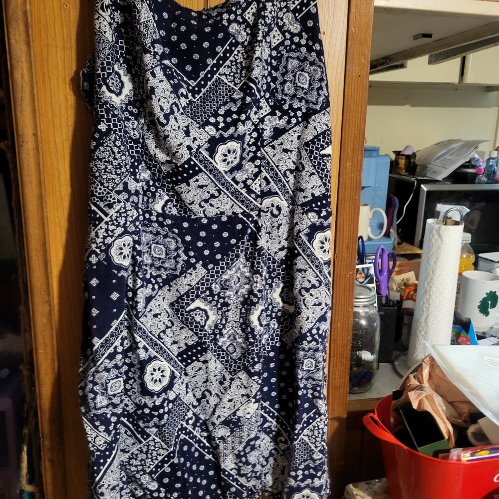 Navy Blue Bandana Print Maxi Dress